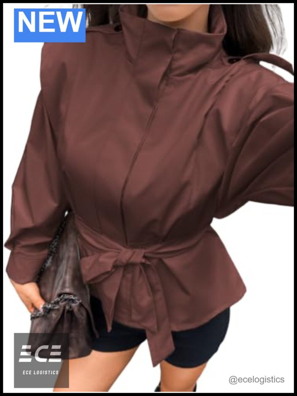 Cropped Trench Coat Button Down Funnel Neck Jacket